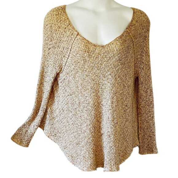 Free People Crochet Lace Sweater Beige Poppyseed Scoop Neck Raw Hem  Size Large - Picture 2 of 15